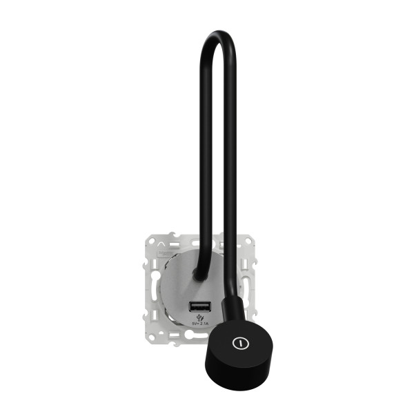 Liseuse avec prise USB aluminium Schneider Odace Type A 2,1A