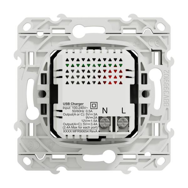Prise USB double aluminium Schneider Odace charge rapide type A+C 18W 3,4A