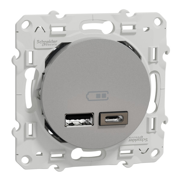Prise USB Double Aluminium Type A + C 5 Vcc 2,4 A Odace Schneider