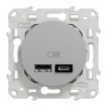 Prise USB double aluminium Schneider Odace type A+C 5Vcc 2,4A