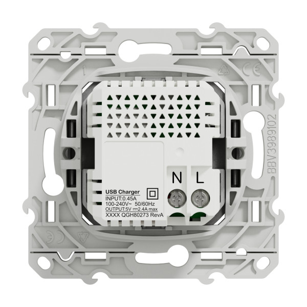 Prise USB double aluminium Schneider Odace type A+C 5Vcc 2,4A