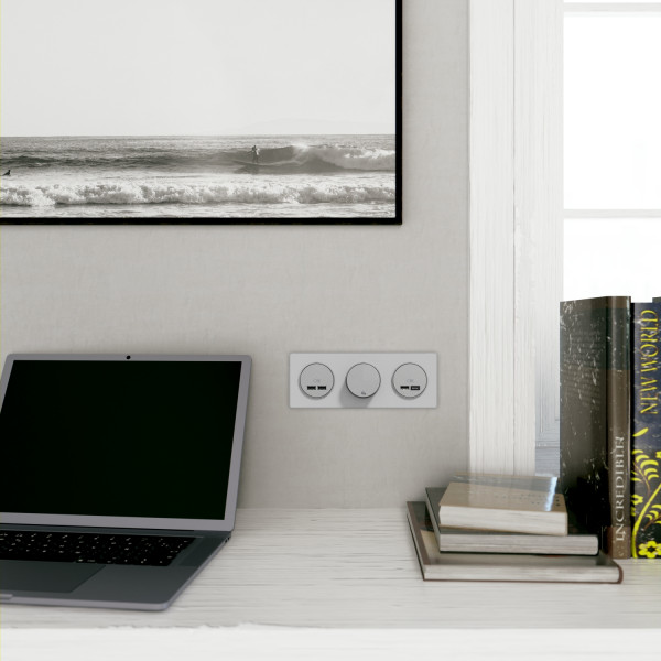 Prise USB double aluminium Schneider Odace type A+C 5Vcc 2,4A