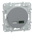 Prise chargeur USB aluminium Schneider Odace type A 7,5W et C 45W forte puissance