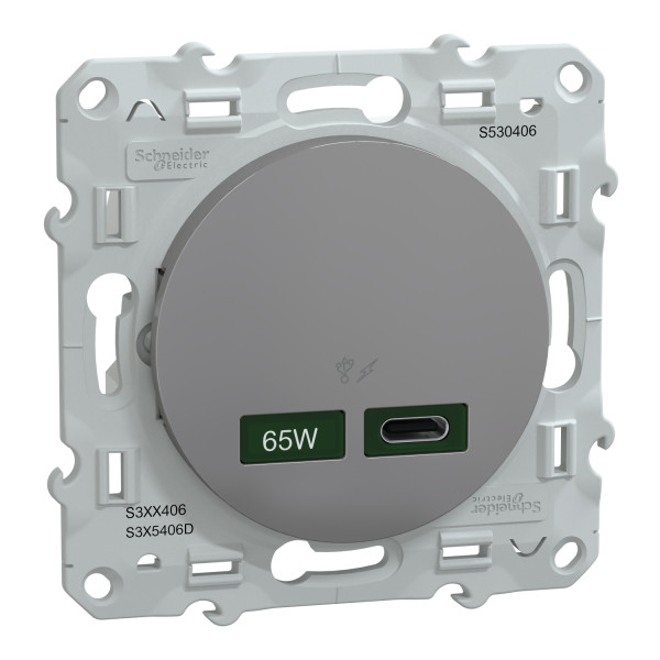 Prise chargeur USB aluminium Schneider Odace type C 65W forte puissance
