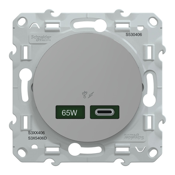 Prise chargeur USB aluminium Schneider Odace type C 65W forte puissance