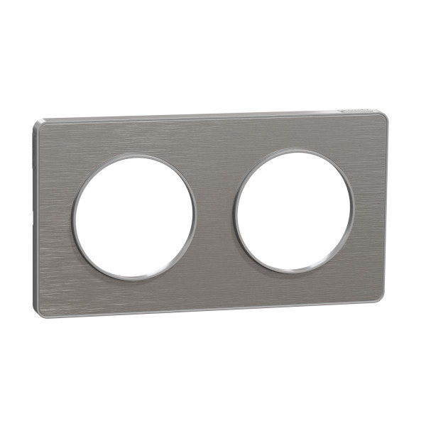 Plaque aluminium brossé avec liseré aluminium Schneider Odace Touch 2 postes entraxe 71mm