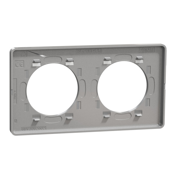 Plaque aluminium brossé avec liseré aluminium Schneider Odace Touch 2 postes entraxe 71mm
