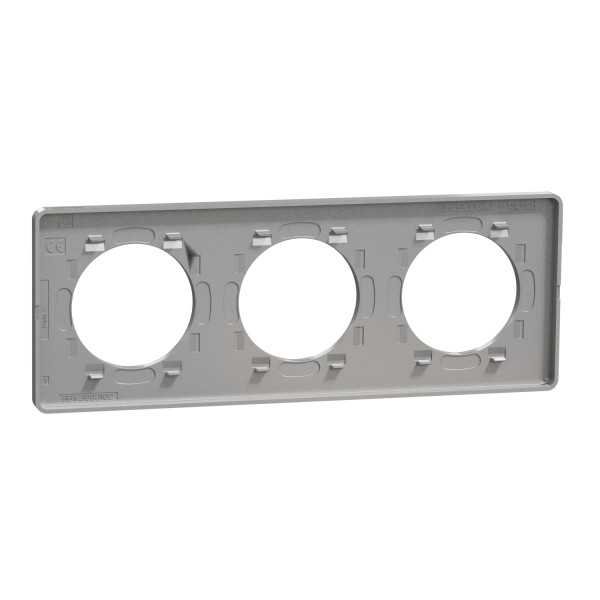 Plaque aluminium brossé avec liseré aluminium Schneider Odace Touch 3 postes entraxe 71mm