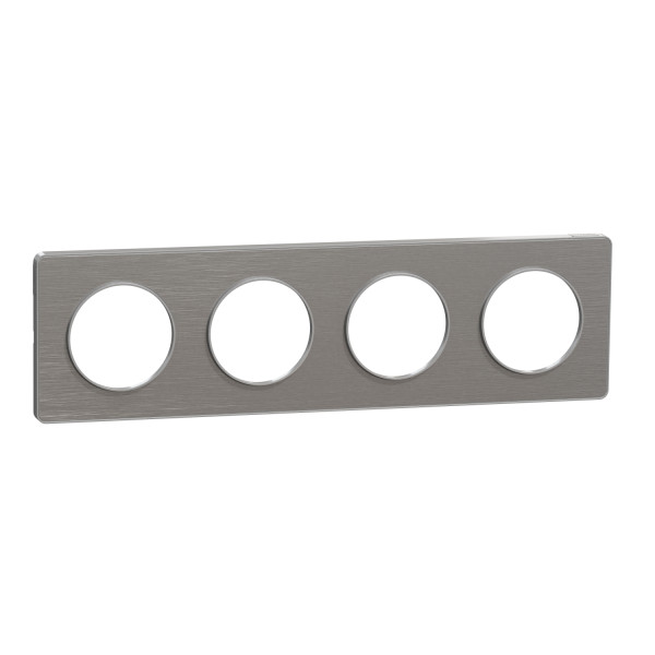 Plaque aluminium brossé avec liseré aluminium Schneider Odace Touch 4 postes entraxe 71mm