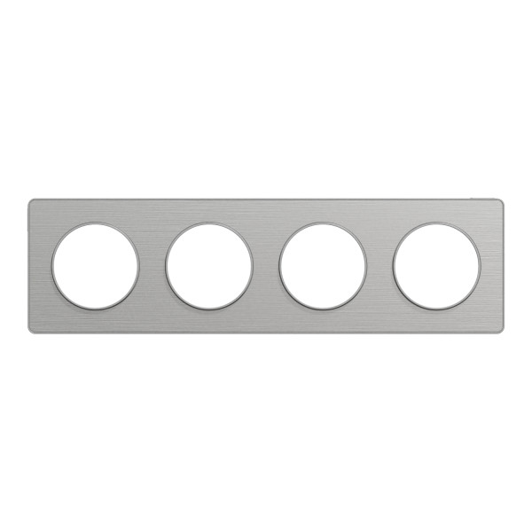 Plaque aluminium brossé avec liseré aluminium Schneider Odace Touch 4 postes entraxe 71mm