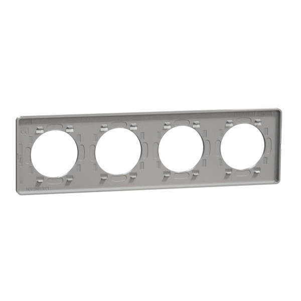 Plaque aluminium brossé avec liseré aluminium Schneider Odace Touch 4 postes entraxe 71mm