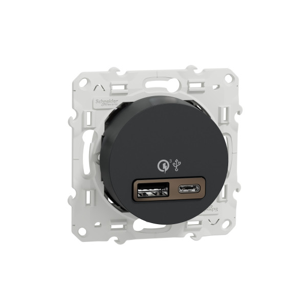 Prise USB double anthracite Schneider Odace charge rapide type A+C 18W 3,4A