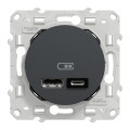 Prise USB double anthracite Schneider Odace type A+C 5Vcc 2,4A