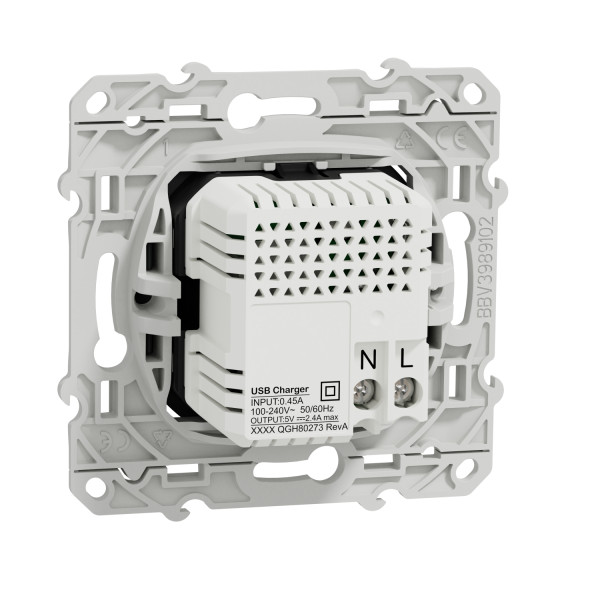 Prise USB double anthracite Schneider Odace type A+C 5Vcc 2,4A