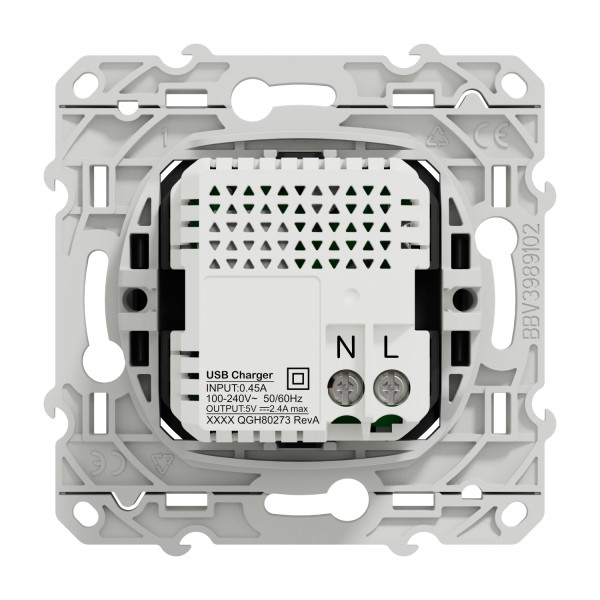 Prise USB double anthracite Schneider Odace type A+C 5Vcc 2,4A