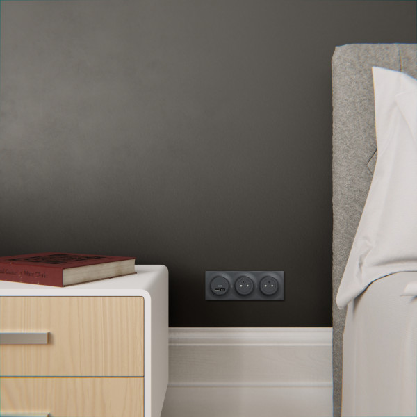 Prise USB double anthracite Schneider Odace type A+C 5Vcc 2,4A