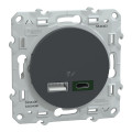 Prise chargeur USB anthracite Schneider Odace type A 7,5W et C 45W forte puissance