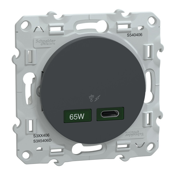 Prise chargeur USB anthracite Schneider Odace type C 65W forte puissance