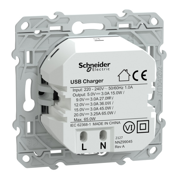Prise chargeur USB anthracite Schneider Odace type C 65W forte puissance