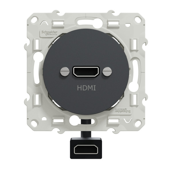 Prise HDMI Anthracite Type A Odace Schneider Electric - Prise Femelle - Câble Femelle Arrière