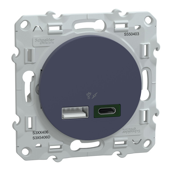 Prise chargeur USB cobalt Schneider Odace type A 7,5W et C 45W forte puissance