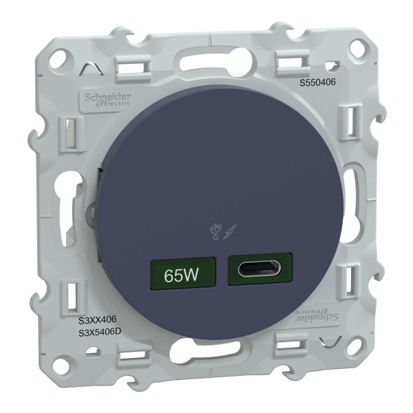 Prise chargeur USB cobalt Schneider Odace type C 65W forte puissance