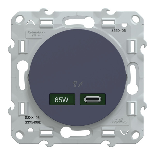 Prise chargeur USB cobalt Schneider Odace type C 65W forte puissance