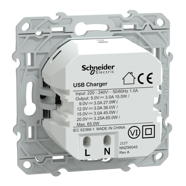 Prise chargeur USB cobalt Schneider Odace type C 65W forte puissance