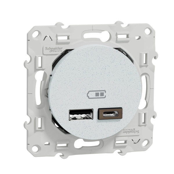 Prise USB double blanc recyclé Schneider Odace type A+C 5Vcc 2,4A