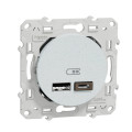 Prise USB double blanc recyclé Schneider Odace type A+C 5Vcc 2,4A