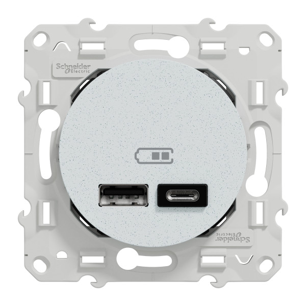 Prise USB double blanc recyclé Schneider Odace type A+C 5Vcc 2,4A