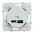 Prise USB double blanc recyclé Schneider Odace type A+C 5Vcc 2,4A