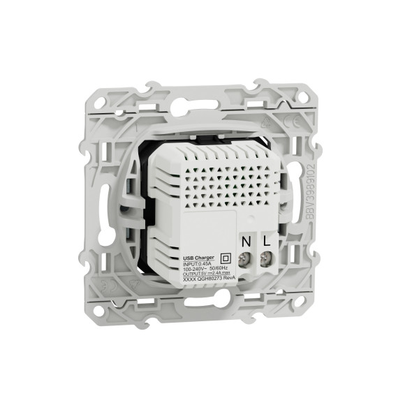 Prise USB double blanc recyclé Schneider Odace type A+C 5Vcc 2,4A