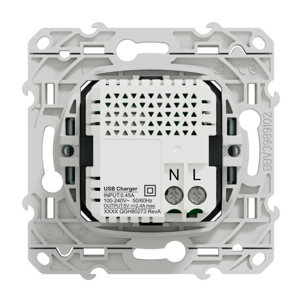 Prise USB double blanc recyclé Schneider Odace type A+C 5Vcc 2,4A
