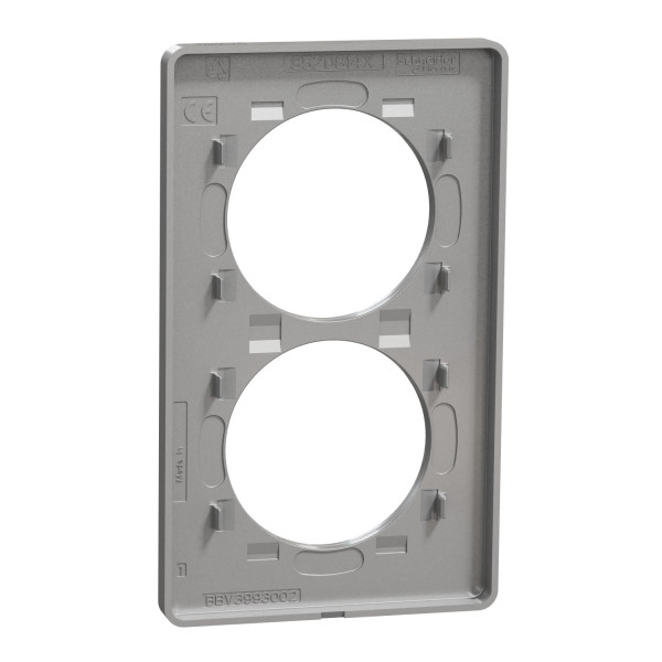 Plaque aluminuim Schneider Odace Touch 2 postes verticale entraxe 57mm