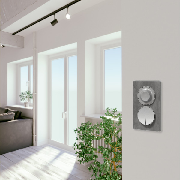 Plaque ardoise avec liseré aluminuim Schneider Odace Touch 2 postes verticaux entraxe 57mm