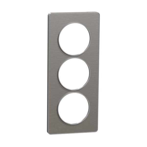 Plaque aluminium brossé liseré aluminium Schneider Odace Touch 3 postes verticaux entraxe 57mm