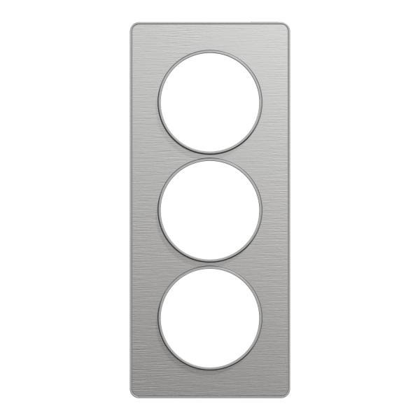 Plaque aluminium brossé liseré aluminium Schneider Odace Touch 3 postes verticaux entraxe 57mm