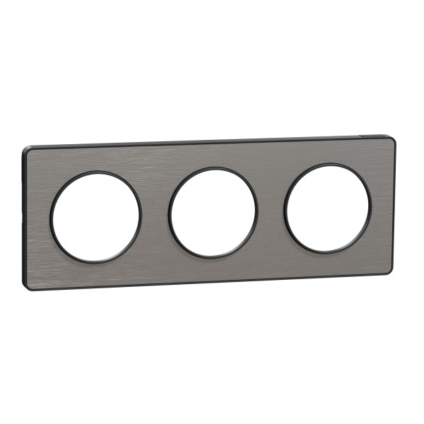 Plaque aluminium brossé avec liseré anthracite Schneider Odace Touch 3 postes entraxe 71mm
