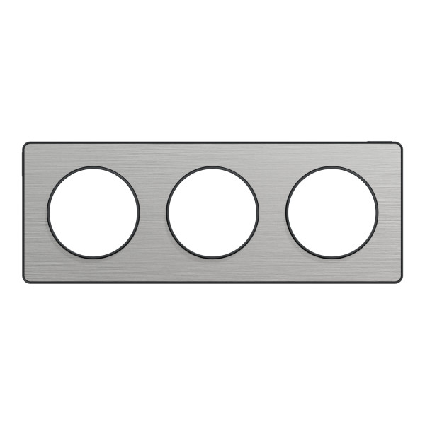 Plaque aluminium brossé avec liseré anthracite Schneider Odace Touch 3 postes entraxe 71mm