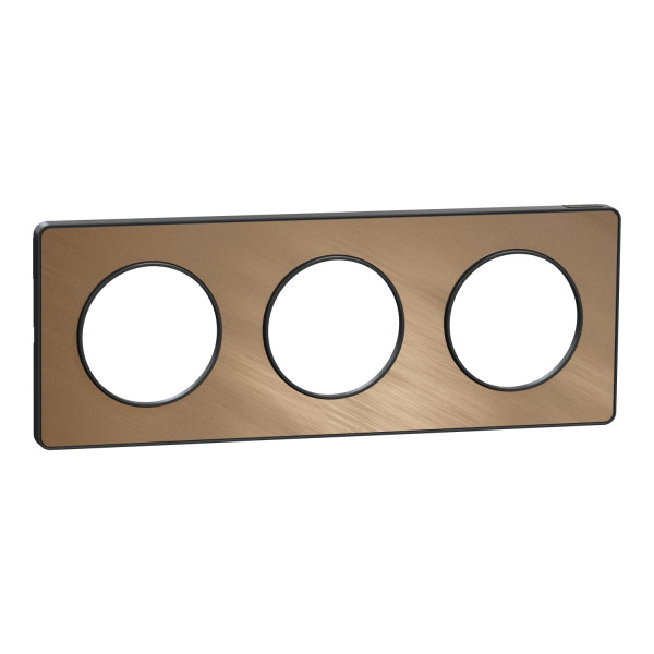 Plaque bronze brossé avec liseré anthracite Schneider Odace Touch 3 postes entraxe 71mm