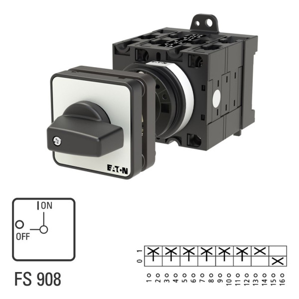 Inter. Marche-arrêt, 6 pôle + 1 f + 1 o, 32 a, 90°, encastré, fixation arrière (T3-4-15682/Z)