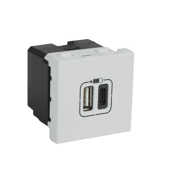 Arteor chargeur 2 modules 2 usb a+c 3a 15w arteor soft alu