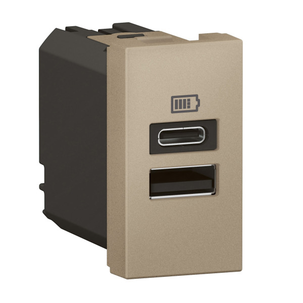 Chargeur 1 module 2 prises usb type a et type c 15w champagne