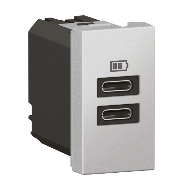Chargeur 1 module 2 prises usb type c 15w arteor soft alu
