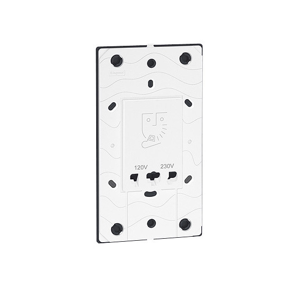 Prise rasoir 230v / 120-230v avec terre avec support a vis finition carre blanc