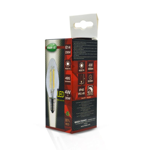 Led fil cob flamme e14 4w 4000k clr boite