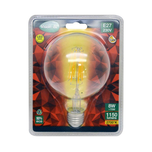 Led fil cob globe g95 e27 8w 2700k clr boite