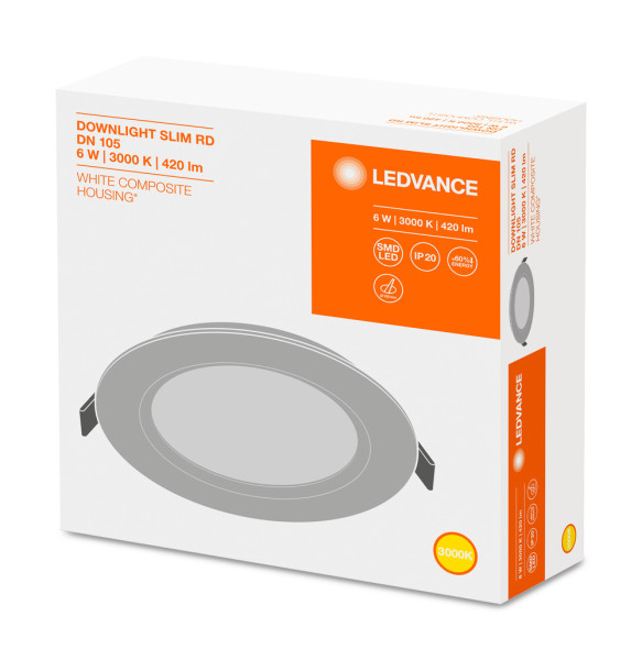 Ldv dl slim rond 105 6w 3000k blanc ip20 420lm ledvance downlight