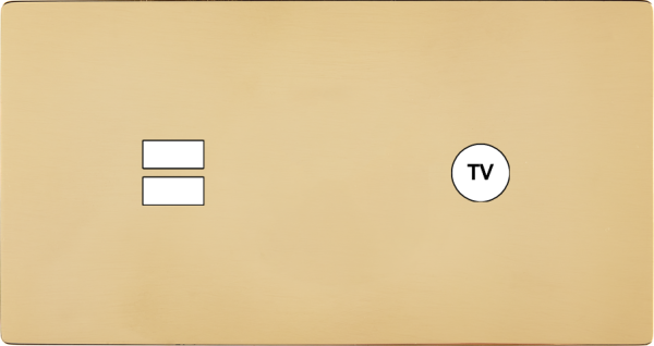 Façade "m" laiton verni double horizontale 1 chargeur usb 1 prise tv sans vis